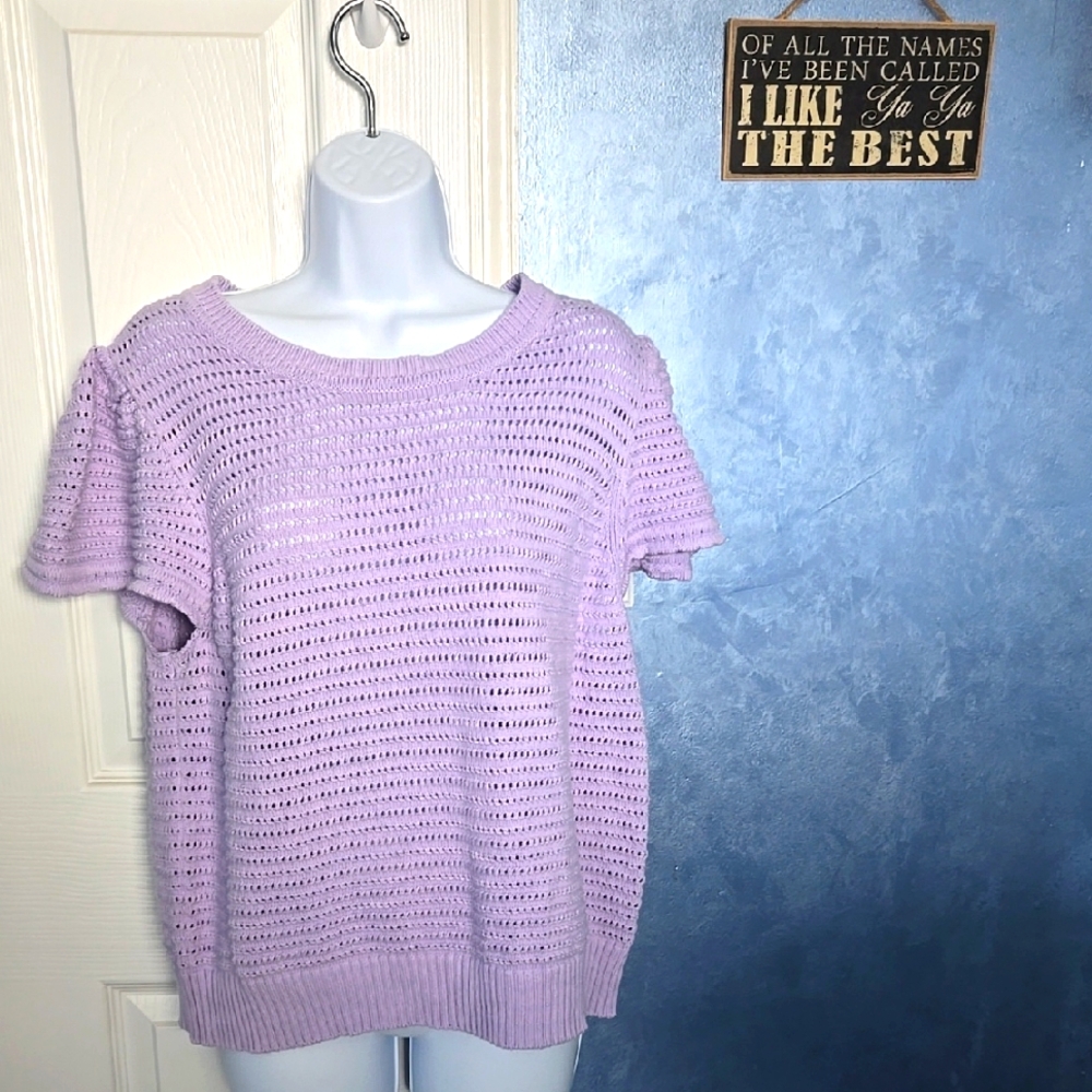 Liz Claiborne Purple Crew Neck Sweater with Textured Knit